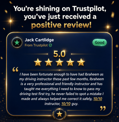 Another great review Positive Trustpilot review highlighting a driving instructor's helpfulness and guidance.